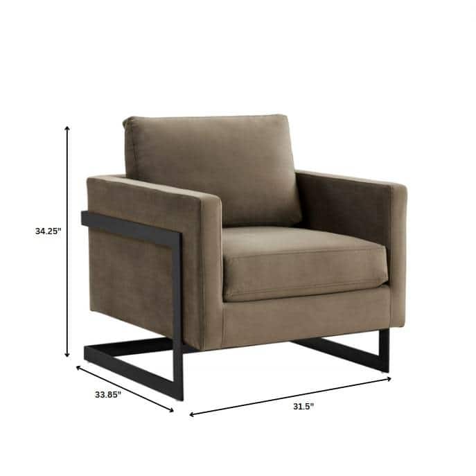 LeisureMod Lincoln Modern Velvet Arm Chair with Black Steel Frame - 35"