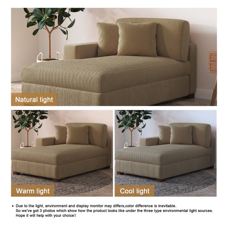 Upholstered Corduroy Modular Sectional Sofa with 2 throw pillows