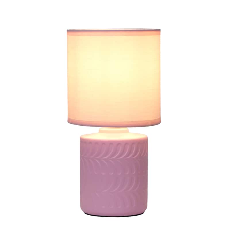 Modern Textured Ceramic Table Lamp with Fabric Drum Shade Compact Accent Lighting Multiple Colors
