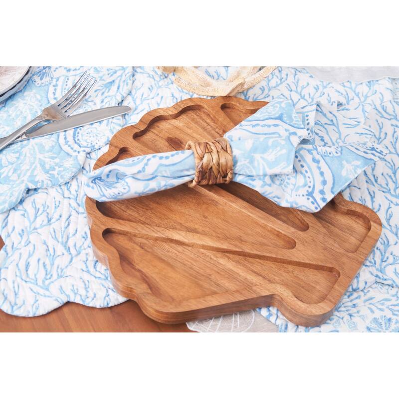 20" x 20" Chinoiserie Coast Reversible Graphic Print Machine Washable Hemstitch Napkins Set of 6 - Blue