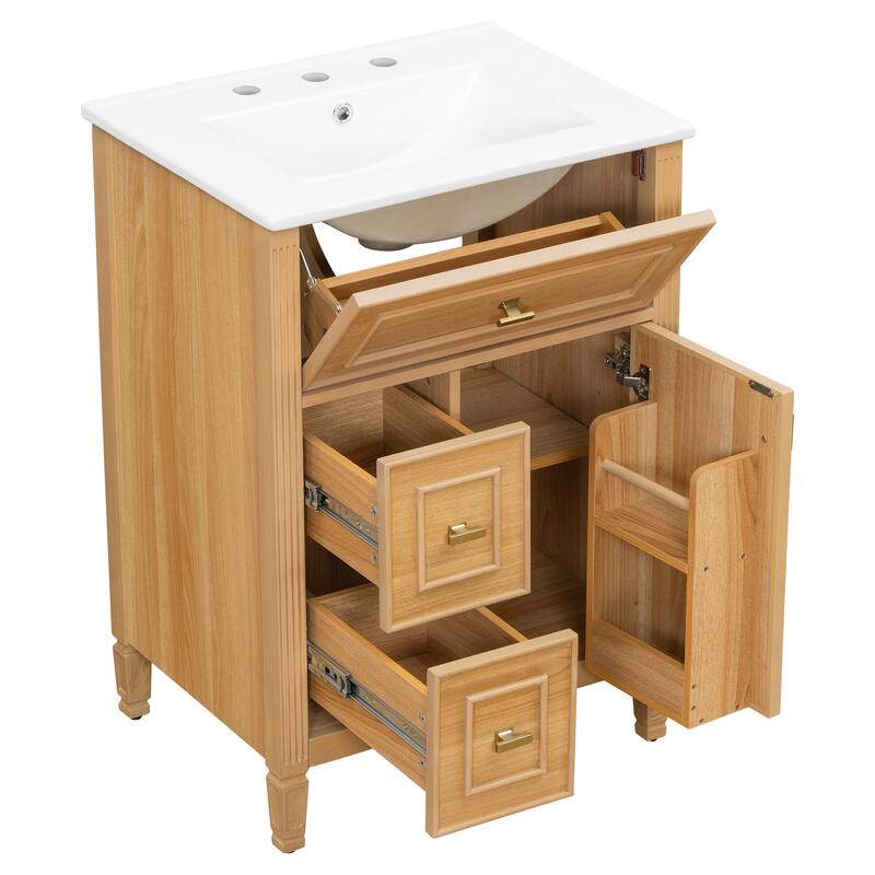GDFStudio - Benjamin Hawthorne Modern Freestanding Bathroom Vanity with Flip Drawer Storage