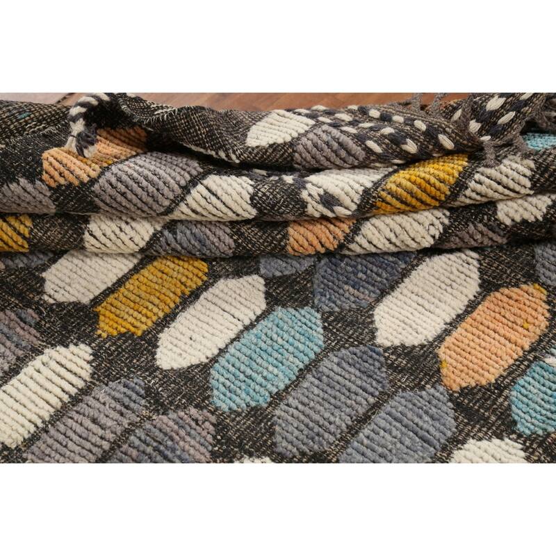 All-Over Geometric Moroccan Contemporary Area Rug Handmade Wool Carpet - 5'11"x 9'7"