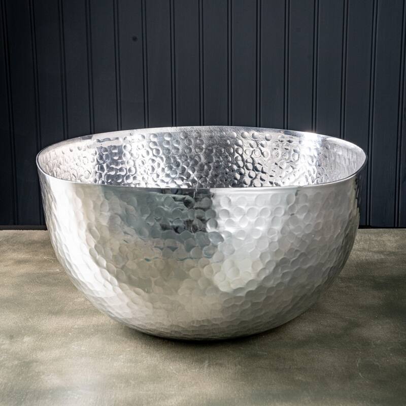 HomeRoots Handcrafted 12" Hammered Stainless Steel Centerpiece Bowl