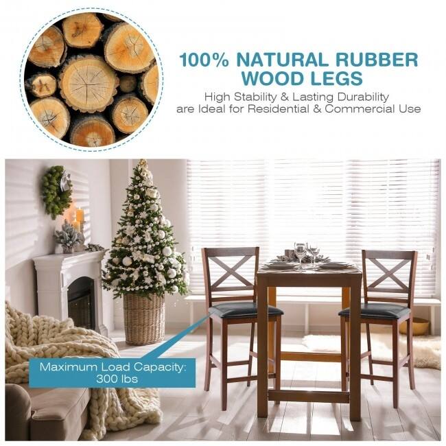 Set of 2 Bar Stools 25 Inch Counter Height Chairs with PU Leather Seat - Walnut - 18.5" x 16.5" x 39" (L x W x H)