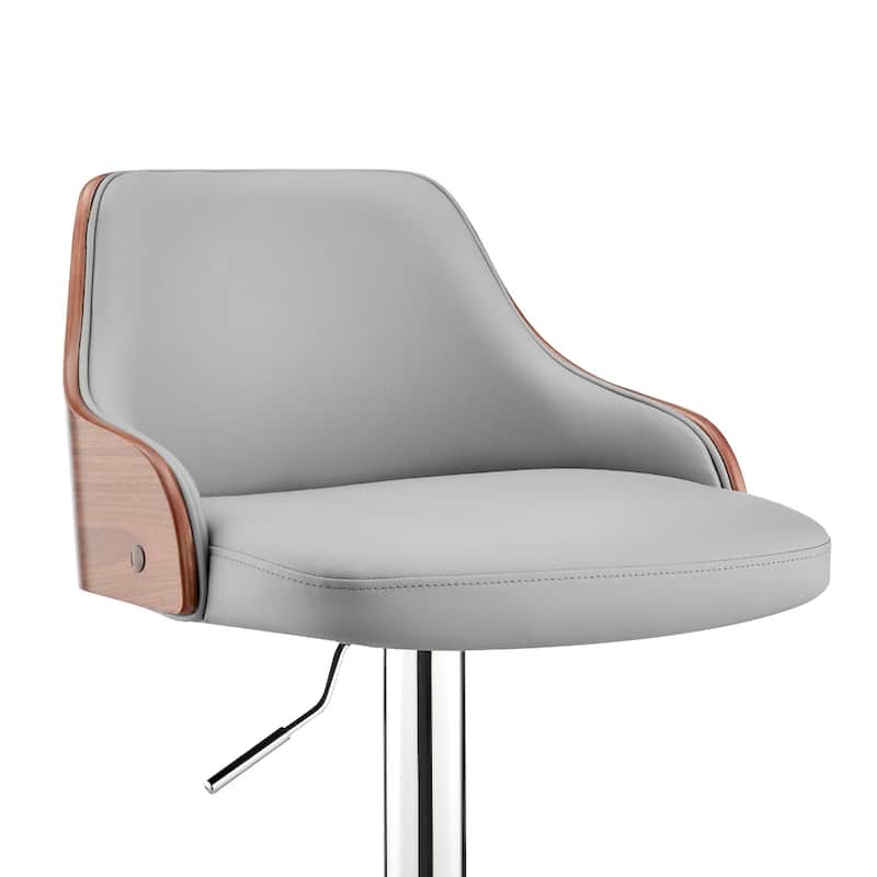 24" Swivel Bar Stool with Armrests and Adjustable Height PU Seat with Foam Chrome Finish Base for Kitchen or Bar