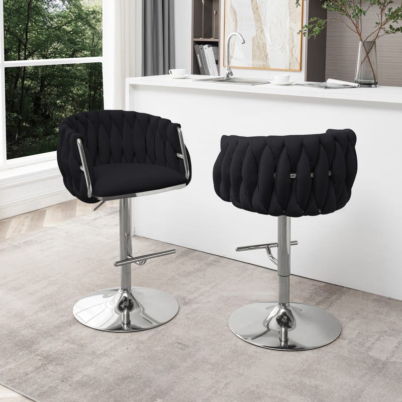 Best Quality Furniture Adjustable Velvet Upholstered Barstool w/ Chrome Finish Base (Set of 2)