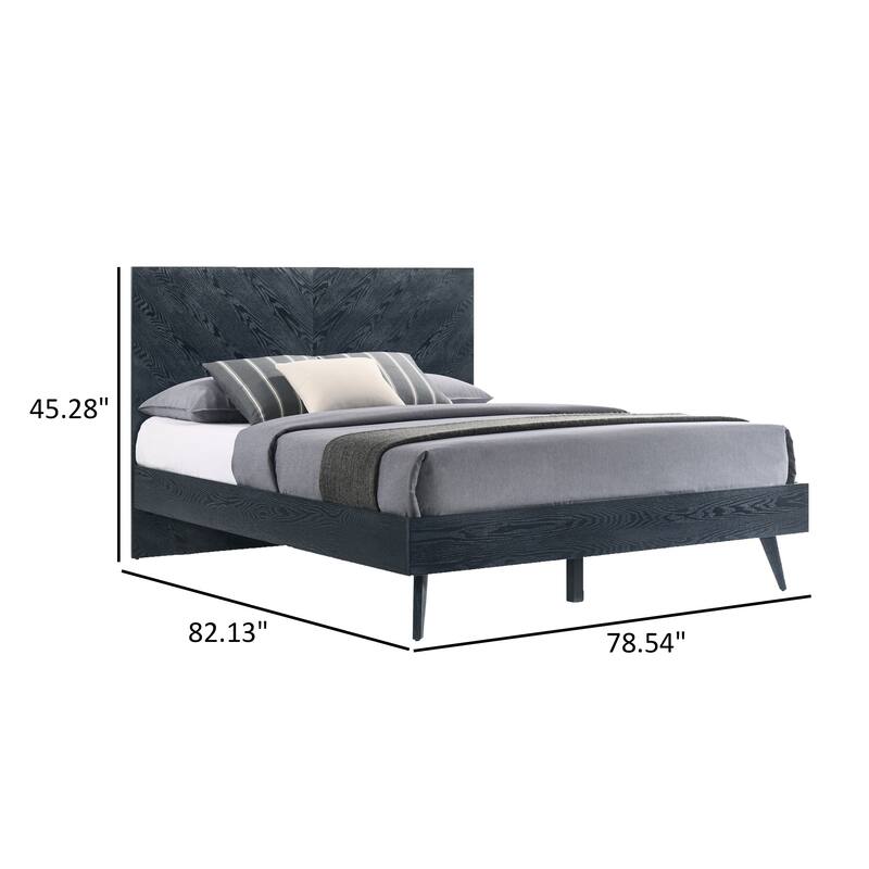 Cid Coy King Size Platform Bed, Ash Veneer with Crown Cut Pattern, Gray