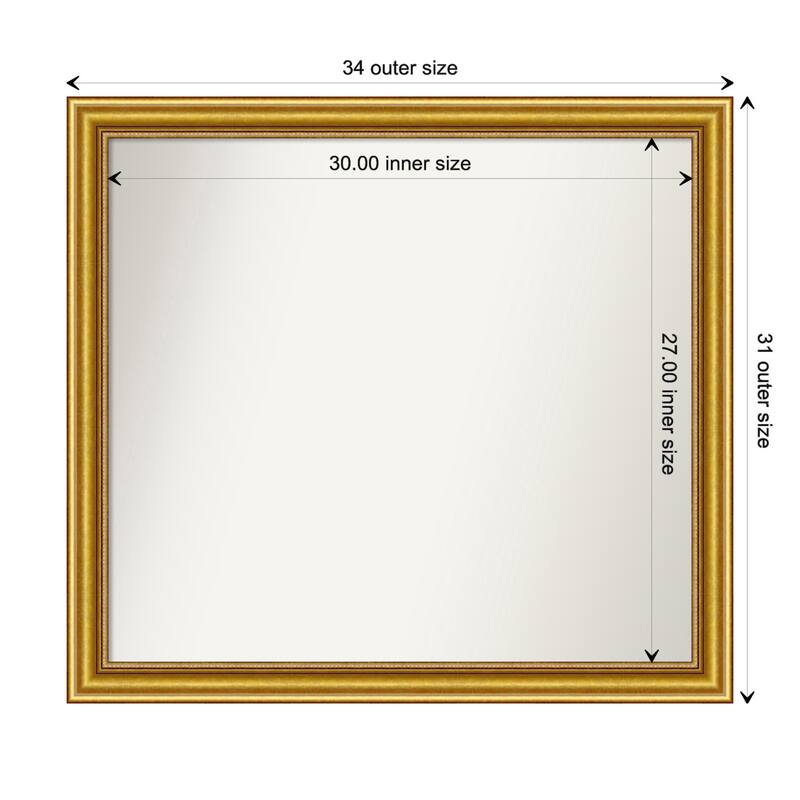 Townhouse Gold Framed Non-Beveled Custom Wall Mirror, Bathroom Vanity Mirror - Outer Size: 33.75 x 30.75