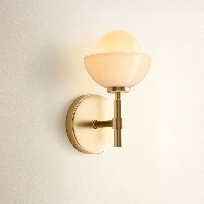 Ariel Armed Sconce - Metal, Glass & Gold, Ivory White 1-Light Wall Sconce for Bathroom or Hallway in Modern, Contemporary Style - Gold/Ivory White