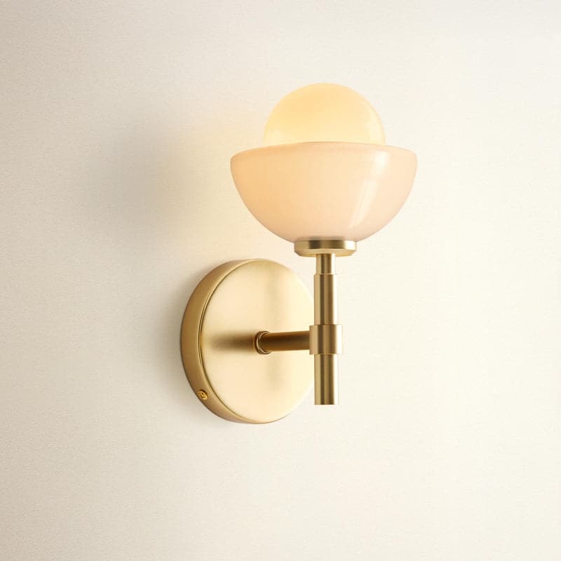 Ariel Armed Sconce - Metal, Glass & Gold, Ivory White 1-Light Wall Sconce for Bathroom or Hallway in Modern, Contemporary Style