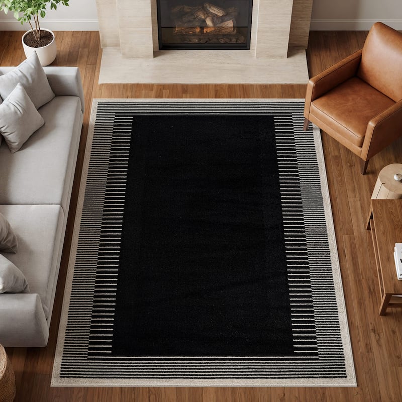 World Rug Gallery Modern Abstract Bordered Area Rug for Living Room, Bedroom, or Entryway - Low Pile Indoor Rug
