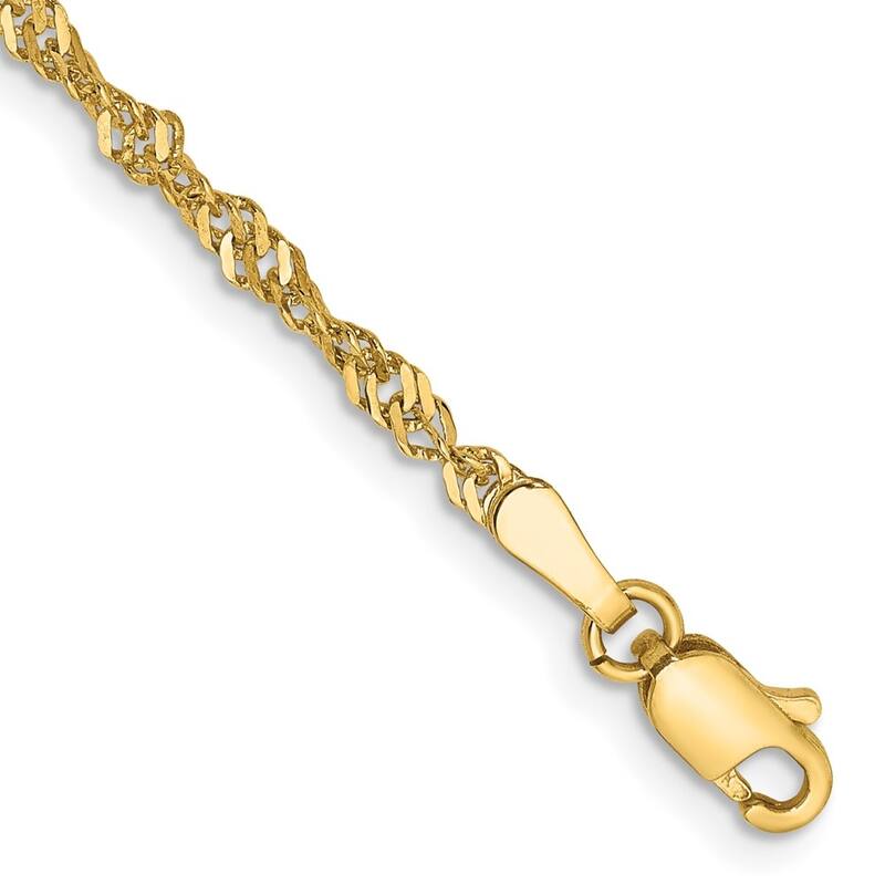 Curata 10k Yellow Gold Solid 2mm Singapore Chain Bracelet - 7" 8"