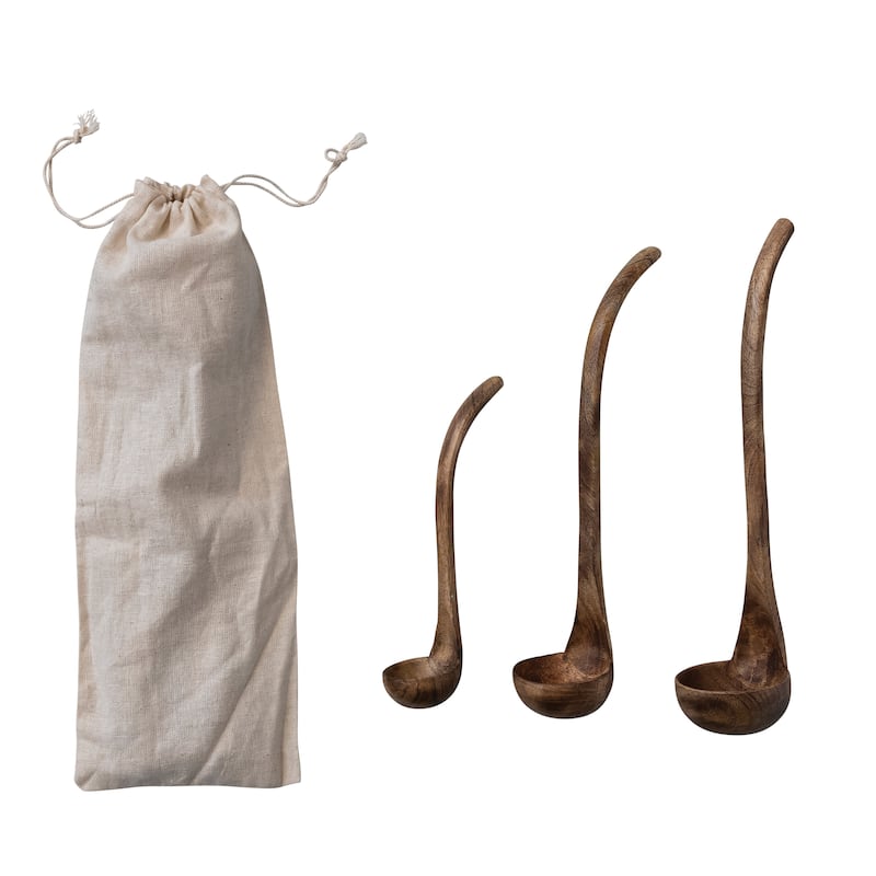 Wood Ladles in Drawstring Bag - 2.5"L x 2.5"W x 12.0"H - Natural - 2.5"L x 2.5"W x 12.0"H