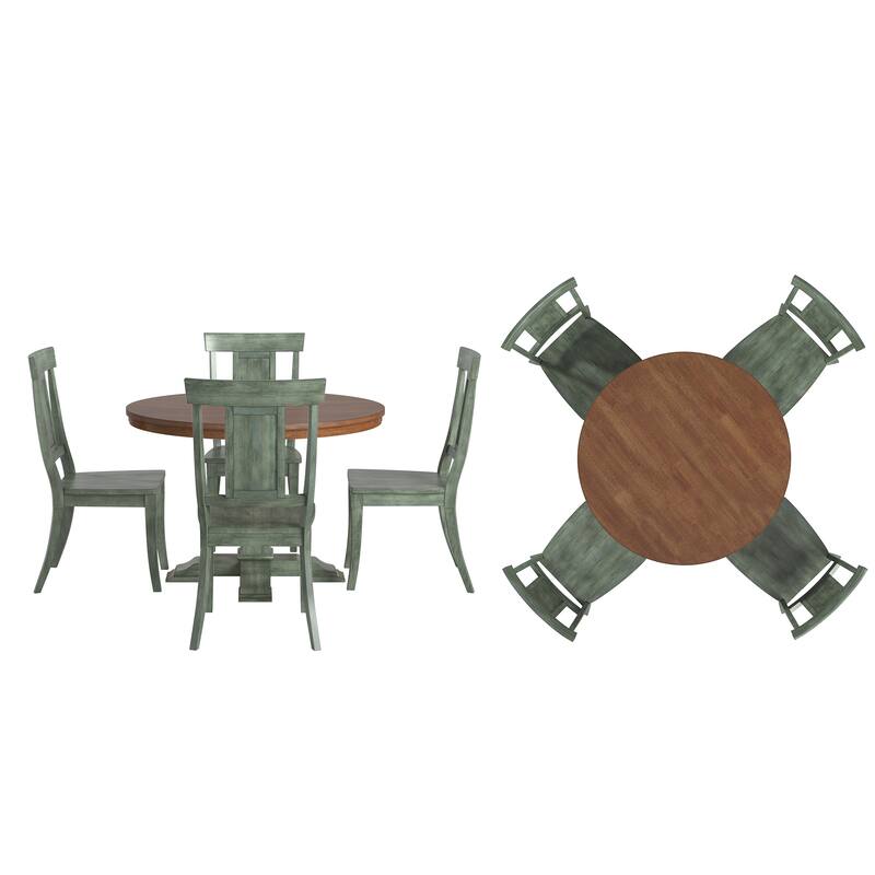 Ronda 45" Round Solid Wood Top Dining Set with Panel Back Chairs