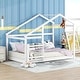 preview thumbnail 5 of 8, White Twin Size Wooden House Floor Bed with Shelf and Roof for Kids, Boys and Girls