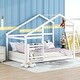 preview thumbnail 5 of 7, White Wood Floor Bed Twin Size House Bed Frame with Semi-enclosed Roof Frame and Storage Shelves - No Box Spring Needed
