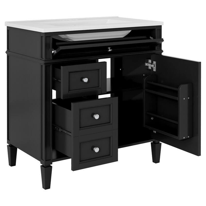 Modern 30" Bathroom Vanity with Ceramic Sink, 2 Drawers & Tip-Out Drawer for Bathroom Storage