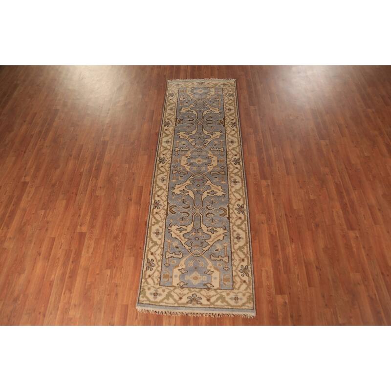 Gray Oushak Oriental Runner Rug Hand-Knotted Wool Carpet - 2'8" x 8'4"