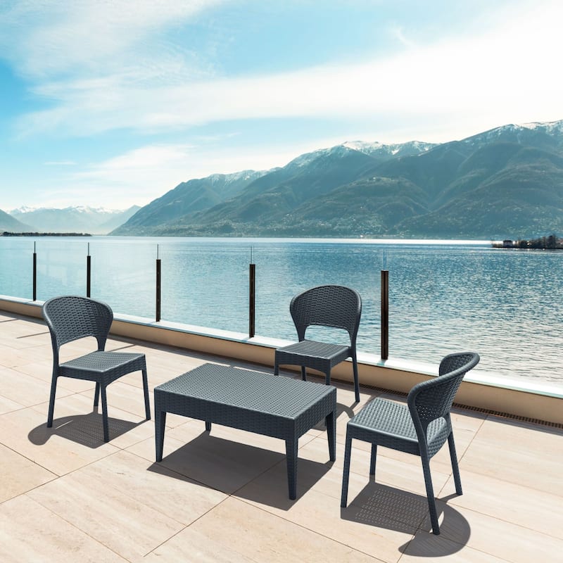 32" Gray Patio Wickerlook Stackable Dining Chair