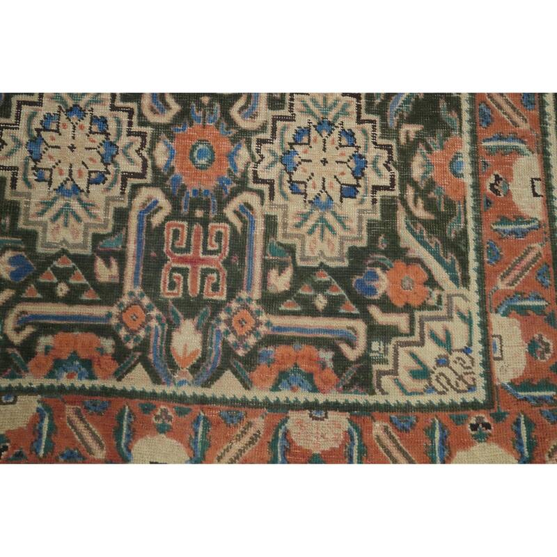 Hand Knotted Oriental 100% Wool Carpet Traditional Geometric Green Heriz Area Rug - 4' 8'' X 3' 2''