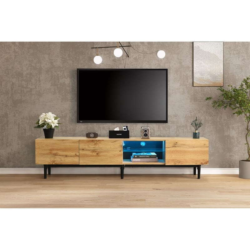 Modern 80-Inch LED TV Stand with 4 Cabinets, Open Shelves, Media Console for Living Room, Bedroom
