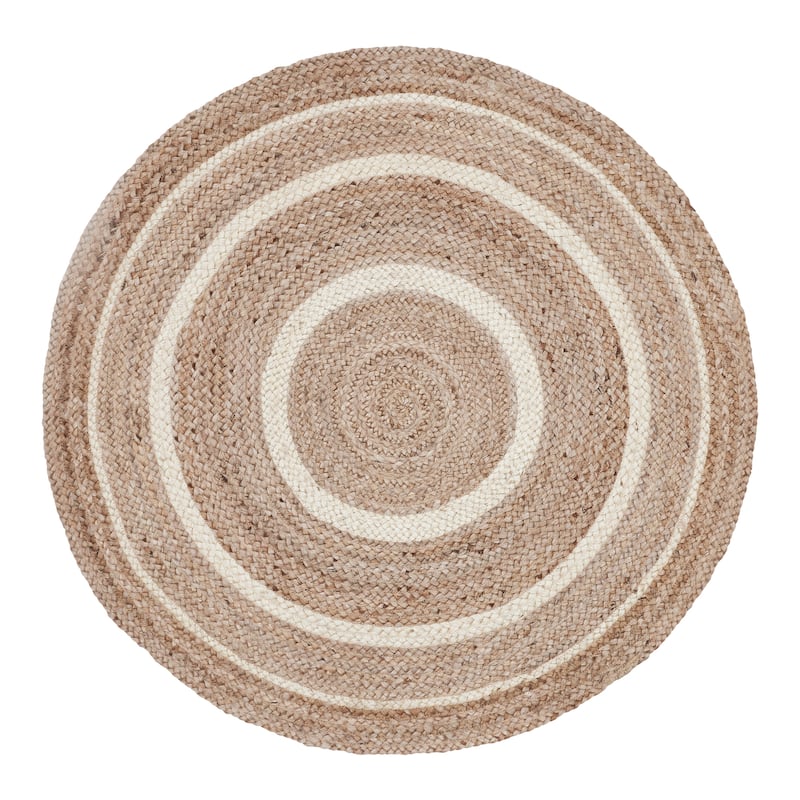 Natural & Creme Jute Rug w/ Pad 3ft Round - 3'6"