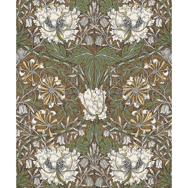Seabrook Designs Ogee Flora Nonwoven Unpasted Wallpaper - 20.9 in. W x 33 ft. L - Dijon & Sage