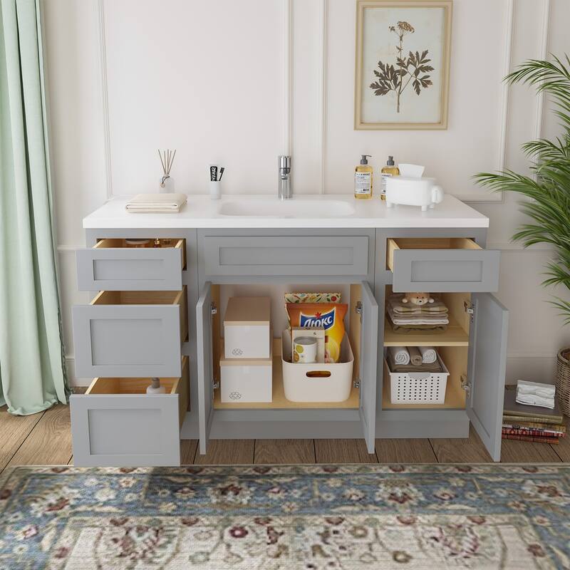 Vanity Art 54" Oak Freestanding Bathroom Vanity Cabinet without Top