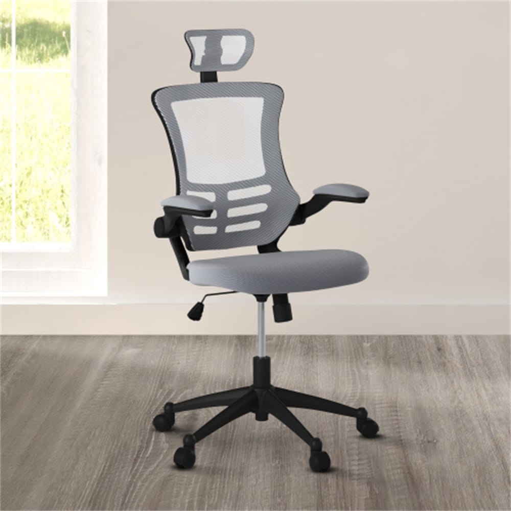 High Back Office Chair with Lifting Headrest - Flip Arms