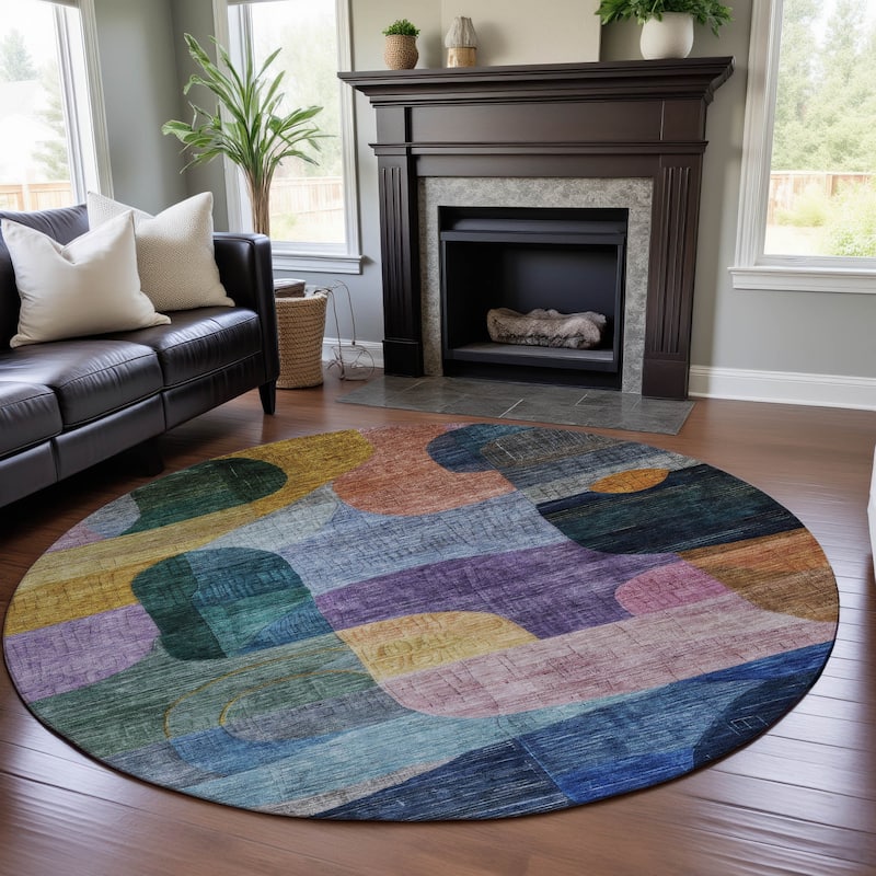 Premium Washable Super Soft Contemporary Abstract Mayfield Rug - Blue - 8' x 8'