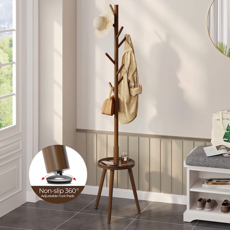 Coat Rack, Wooden Coat Rack Freestanding with Shelf, Coat Tree with 4 Height Options 50.5"-72.6"Hanger Stand