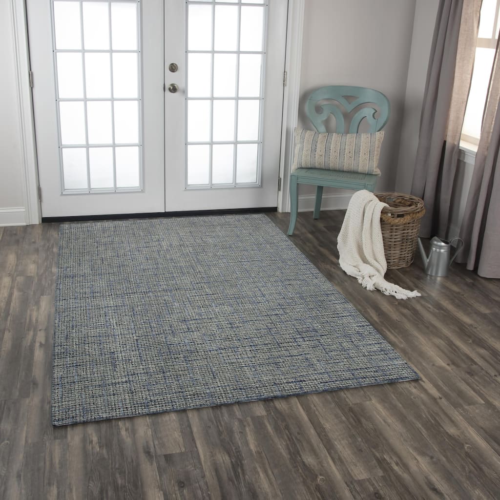 Alora Decor Zion Blue, Black, and Grey Hand-tufted Mosaic Wool Rug