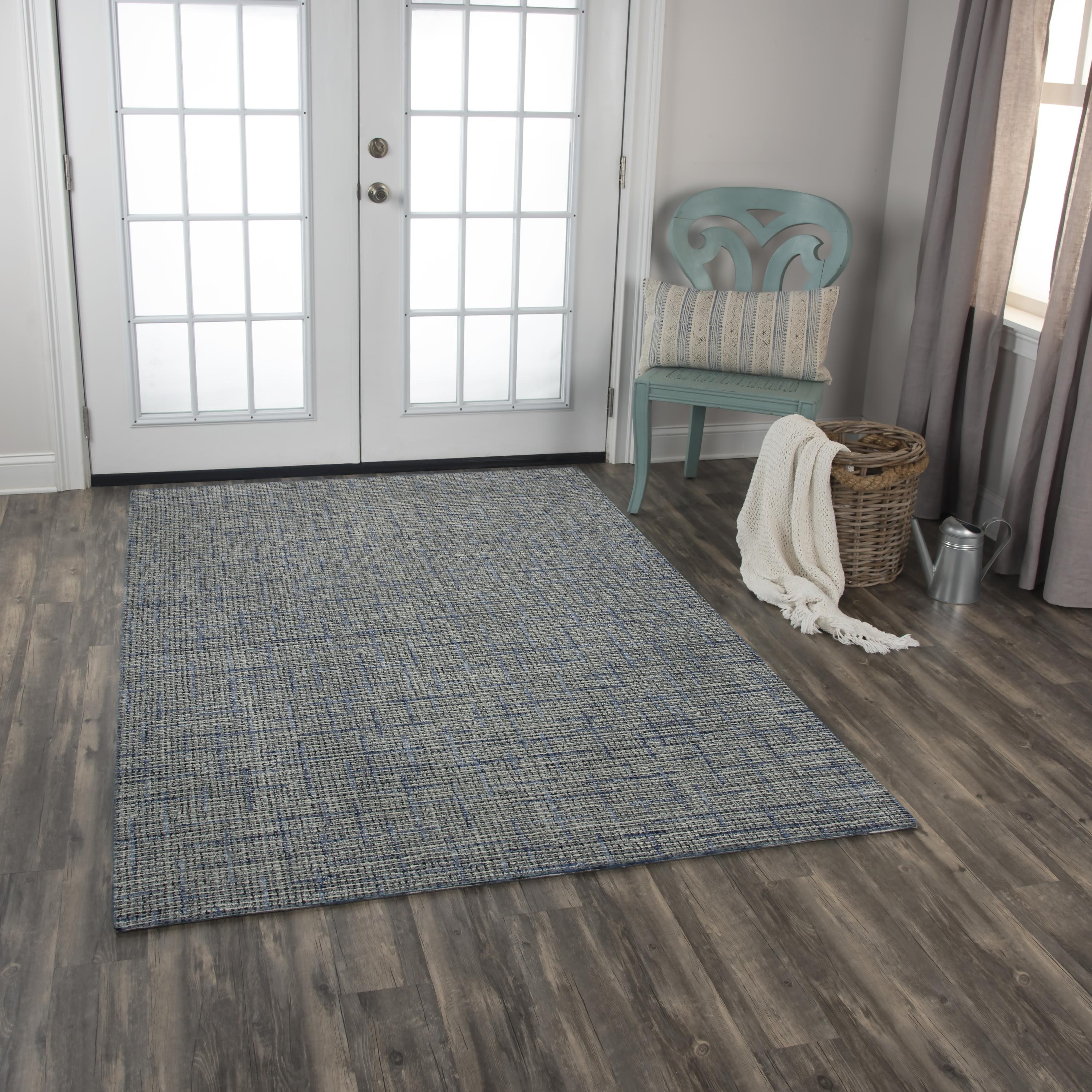 Alora Decor Zion Blue, Black, and Grey Hand-tufted Mosaic Wool Rug