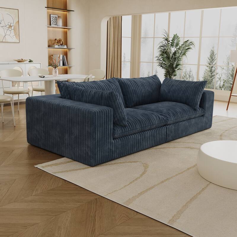 Corduroy Fabric Loveseat with 2 Pillows, Modular Couch with Deep Seat Memory Foam, Comfy Small Cloud Couch for Small Spaces