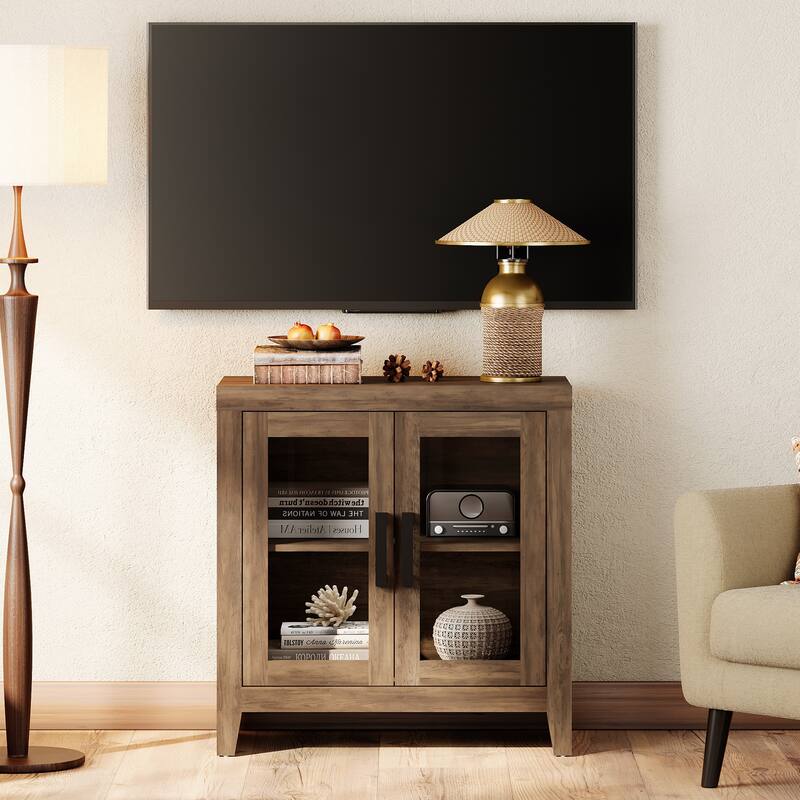 WAMPAT Modern Farmhouse Modular Buffet Cabinet, Glass Door Sideboard with Adjustable Shelves