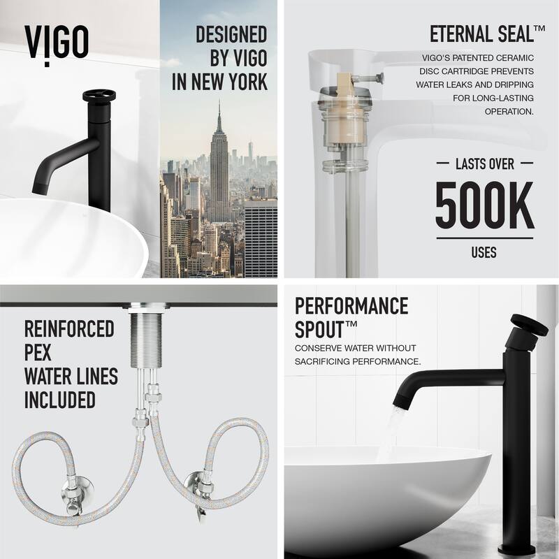VIGO Lotus 16"L x 16"W MatteStone Vessel Sink and Cass 12"H Faucet Set