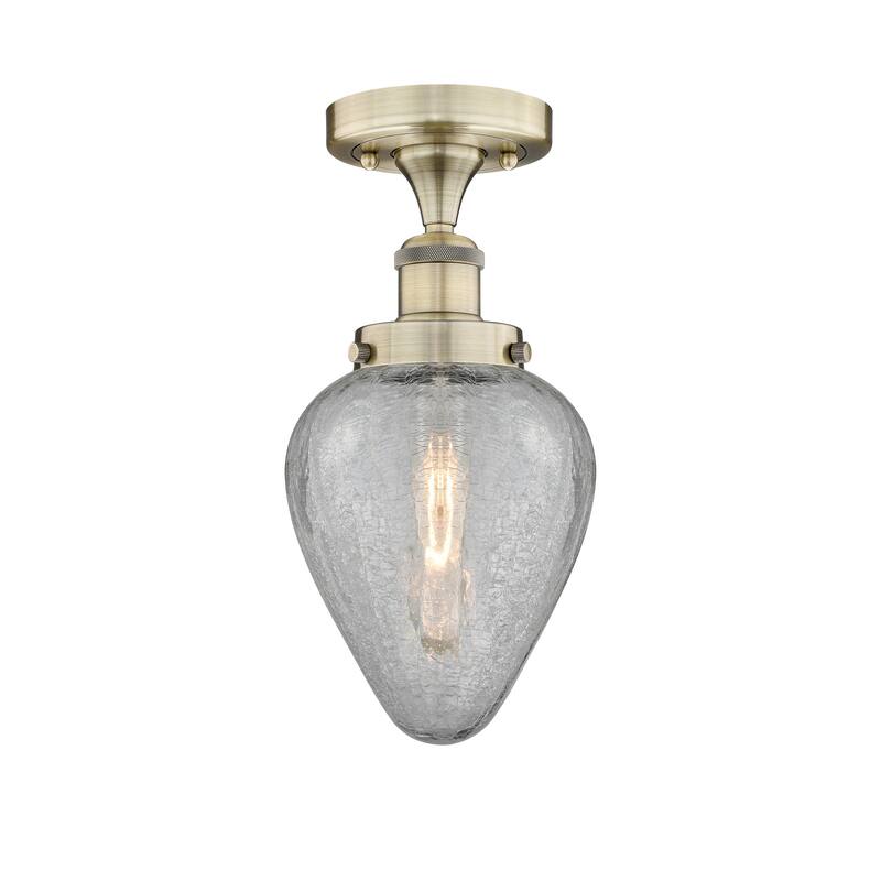 Innovations Lighting Edison Geneseo - 1 Light 6" Semi-Flush Mount - Antique Brass/Clear Crackled
