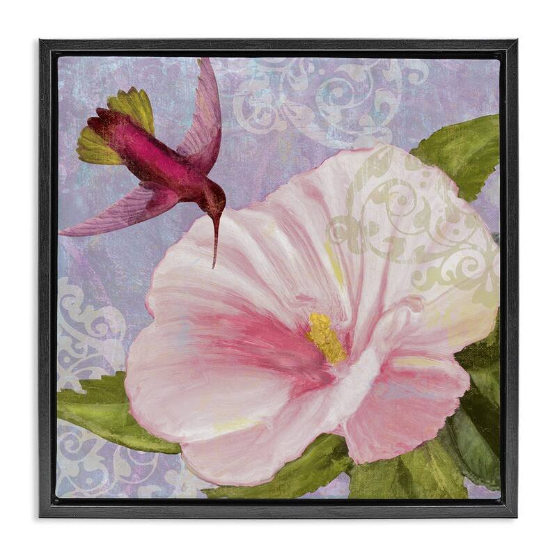 Stupell Hummingbird with White Flower Framed Floater Canvas Wall Art Design By Sasha - 25 x 25 - Black