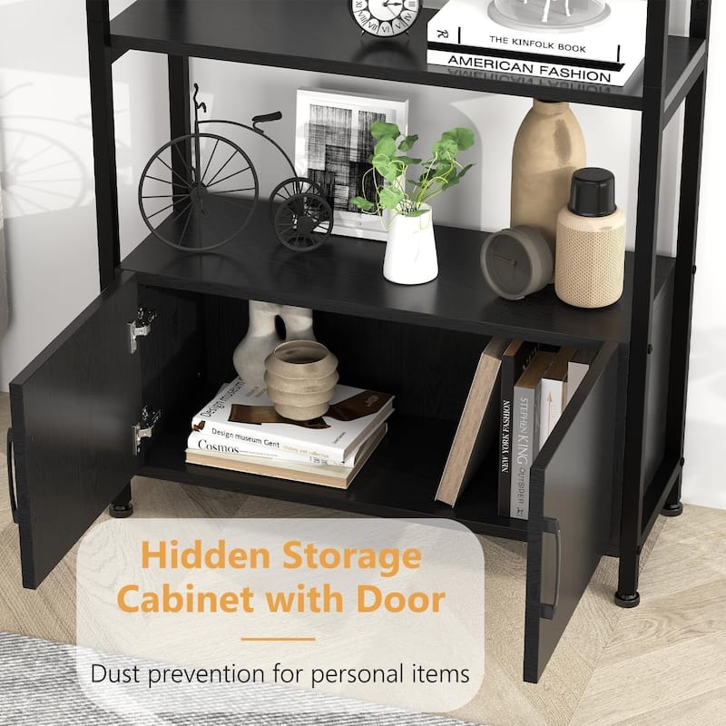 71.5 Inch Open Bookshelf with 2 Doors and 4 Shelves, Tall Standing Bookshelves Metal Frame Storage