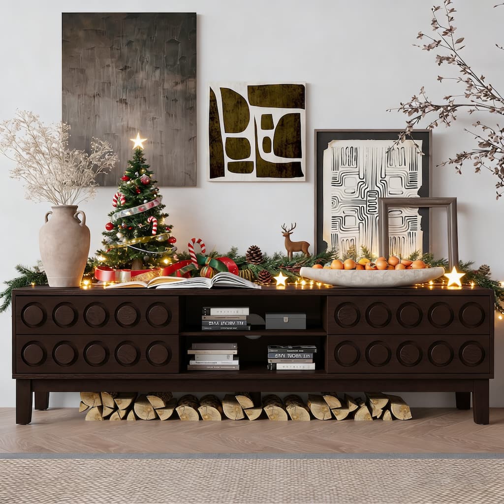 Modern Mid-Century Media Console with 4 Drawers and Cable Management, TV Console Table for TVs up to 75"
