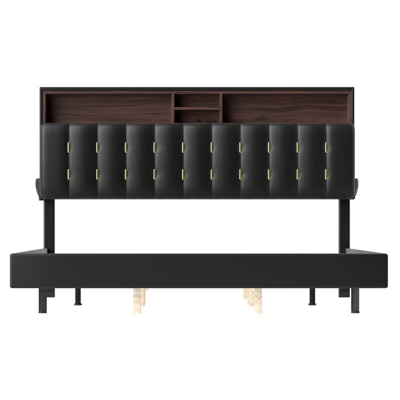 Moasis King Black Floating Bed Frame Upholstered Platform Bed with RGB LED Lighting