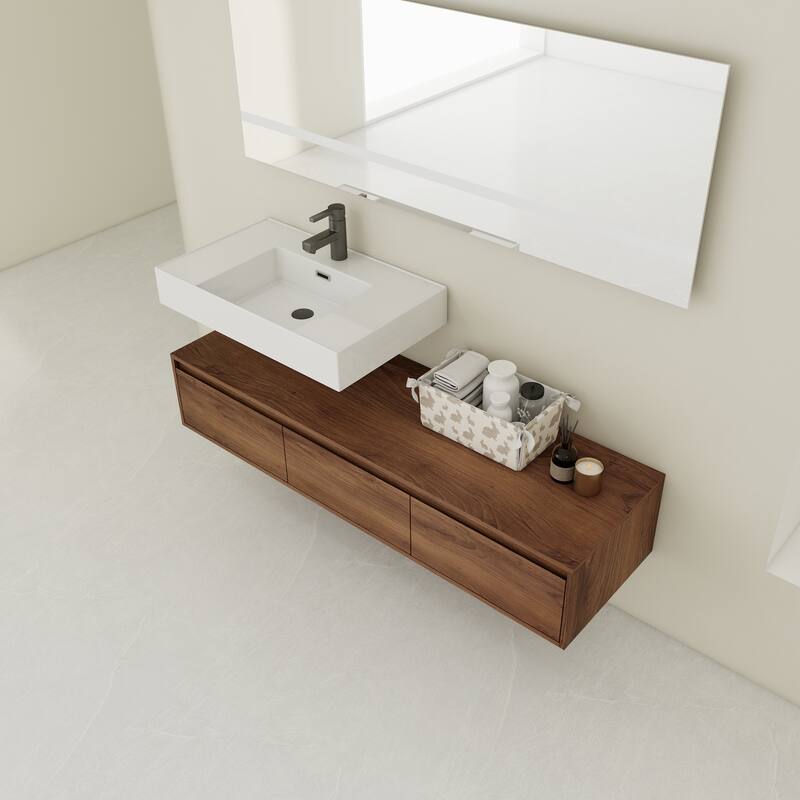 Contemporary Floating Bathroom Vanity with Durable Plywood Base and Spacious Storage - 58.7in L