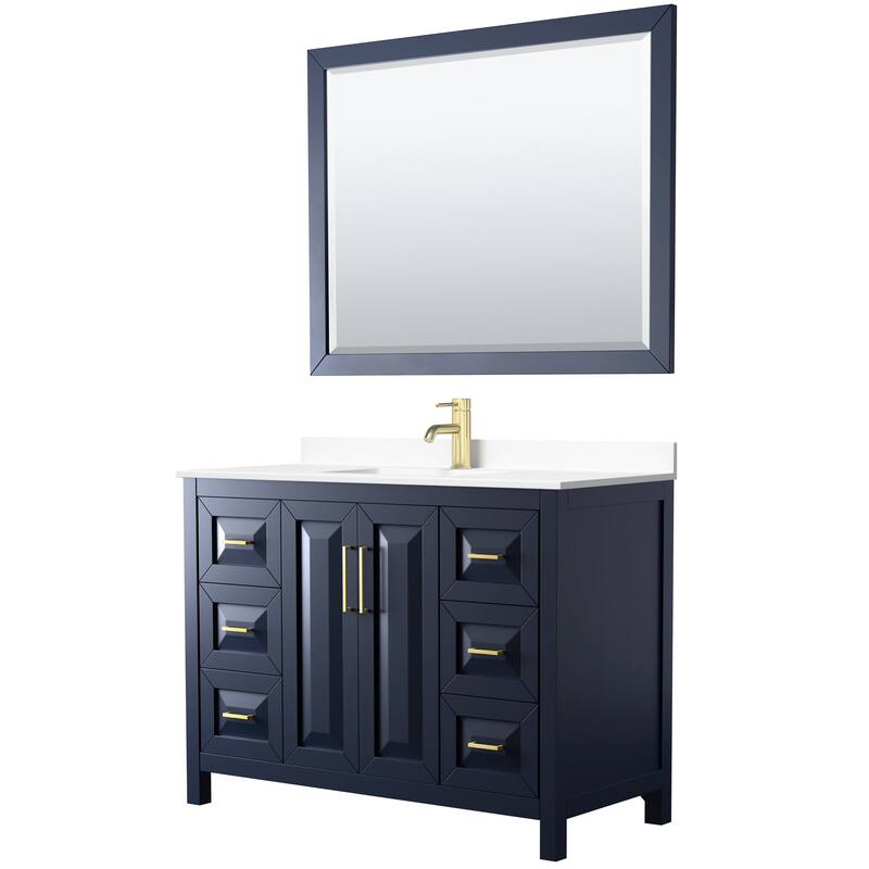 Wyndham Collection Daria 48" Free Standing Single Basin Vanity Set - Dark Blue / White Cultured Marble Top / Brushed