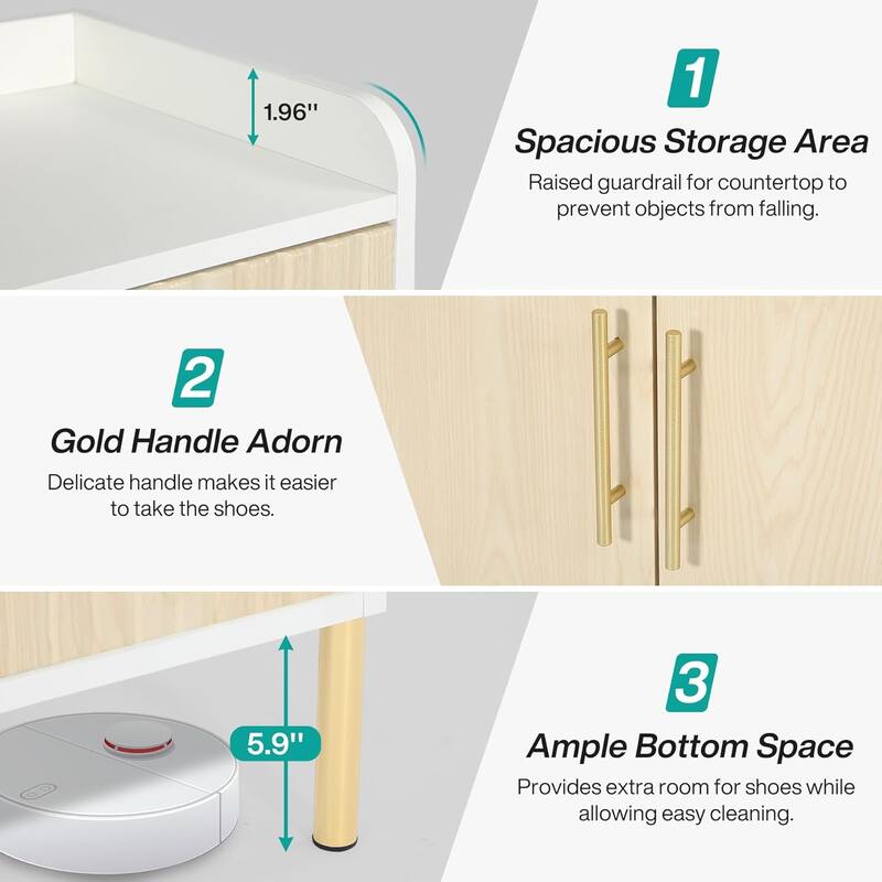 35.43" White & Natural Wood 6-Tier Shoe Storage Cabinet