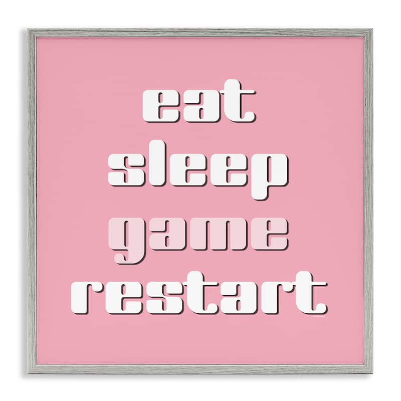 Stupell Gamer Phrases on Pink Framed Giclee Art Design By Yass Naffas Designs - 17 x 17 - Grey