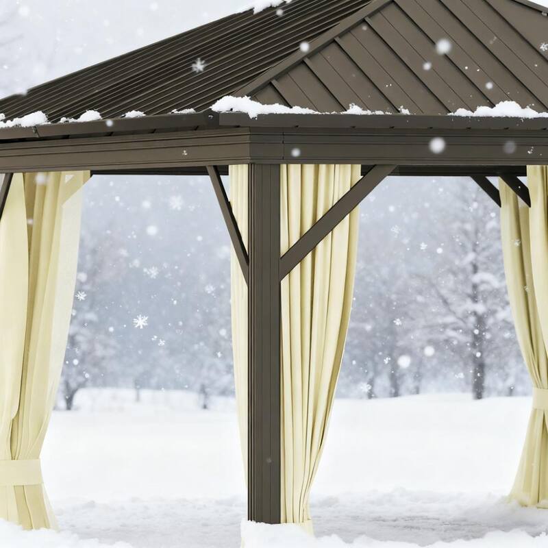 Hard Top Gazebo with Curtains, Aluminum Frame, and Mesh Netting - 11.9' x 9.8'