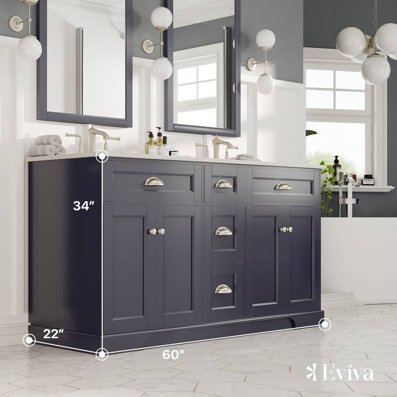 Epic 60"W Concrete Gray DS Bath Vanity with Carrara Quartz Top