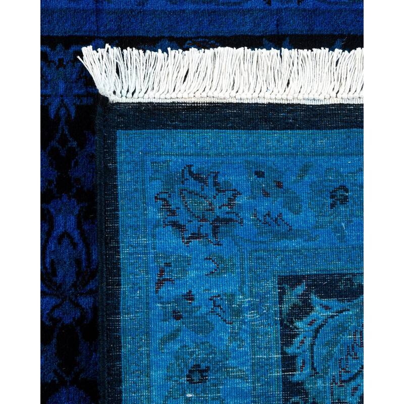 Overton Hand Knotted Wool Vintage Inspired Modern Contemporary Overdyed Blue Runner Rug - 2' 7" x 8' 7"