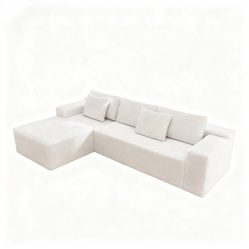 Modular Sectional Sofa with L-Shape Chaise Lounge, Corduroy Upholstered Cloud Couch, Full Compression Deep Seat Corner Sofa