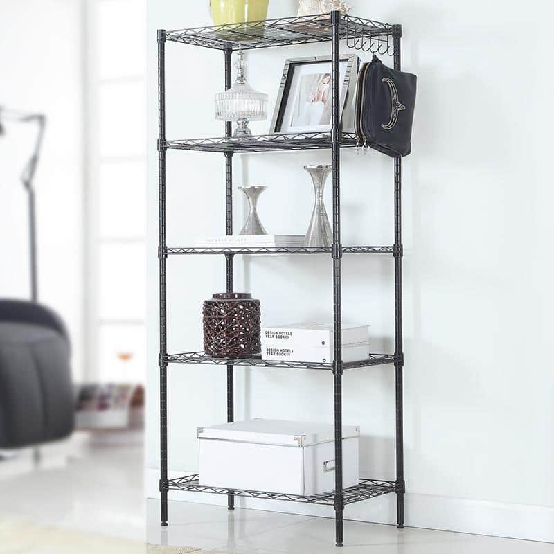 5-Shelf Adjustable Floor Standing Carbon Steel Storage Rack Black